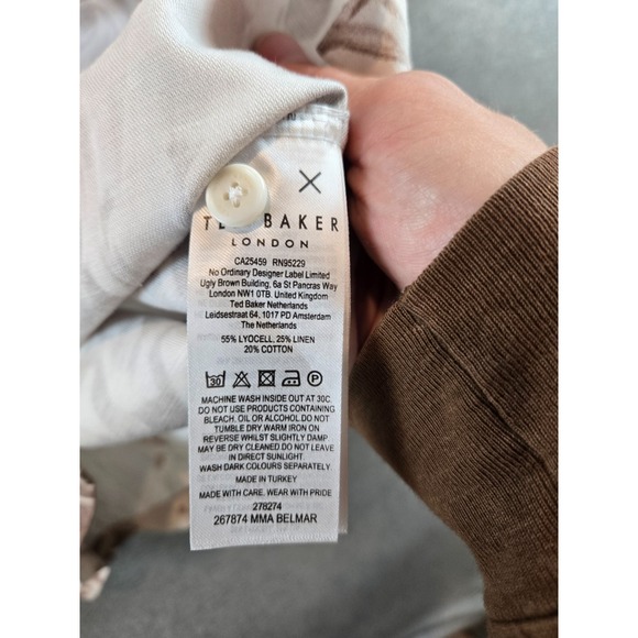 NWT Ted Baker Belmar Shirt Mens 2 Small Ivory Short Sleeve Linen Blend Floral - Picture 11 of 15